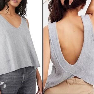 Free People Gray Open Back Tank Top